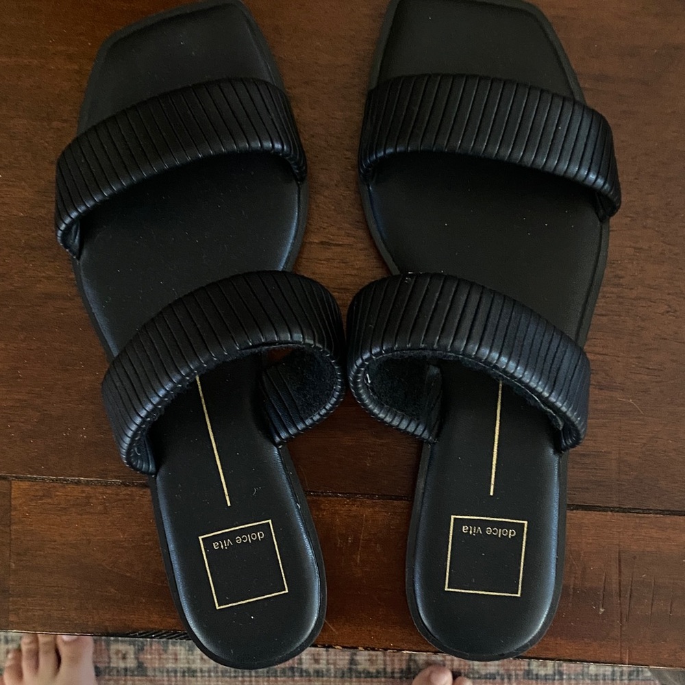 Aldo Black Ribbed Slide Sandals